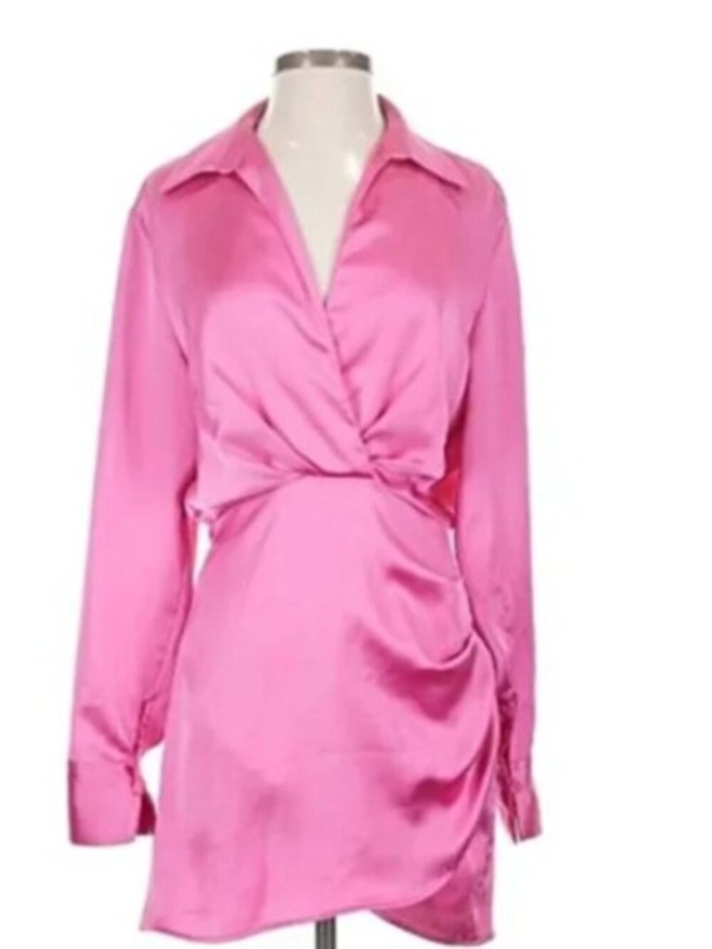 Zara Dress - Medium - Pink Satin Effect Silk V Neck Dress - Premium
